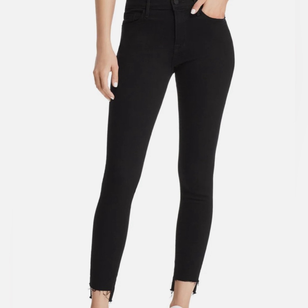 Frame denim ‘le skinny’ ankle raw hem, size 29, film noir (black)